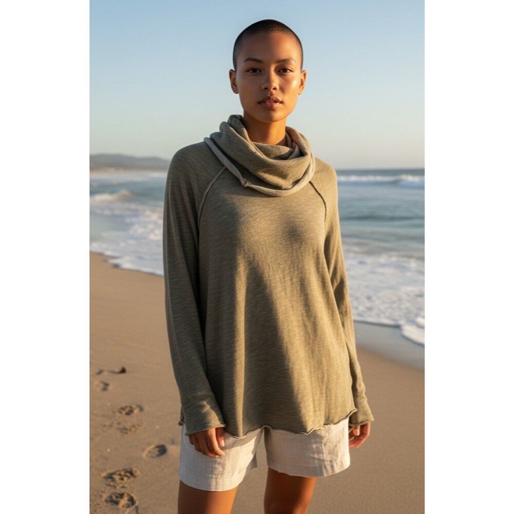 FP Free People NWOT relaxed cowl neck womens long sleeve shirt M/L boho indie